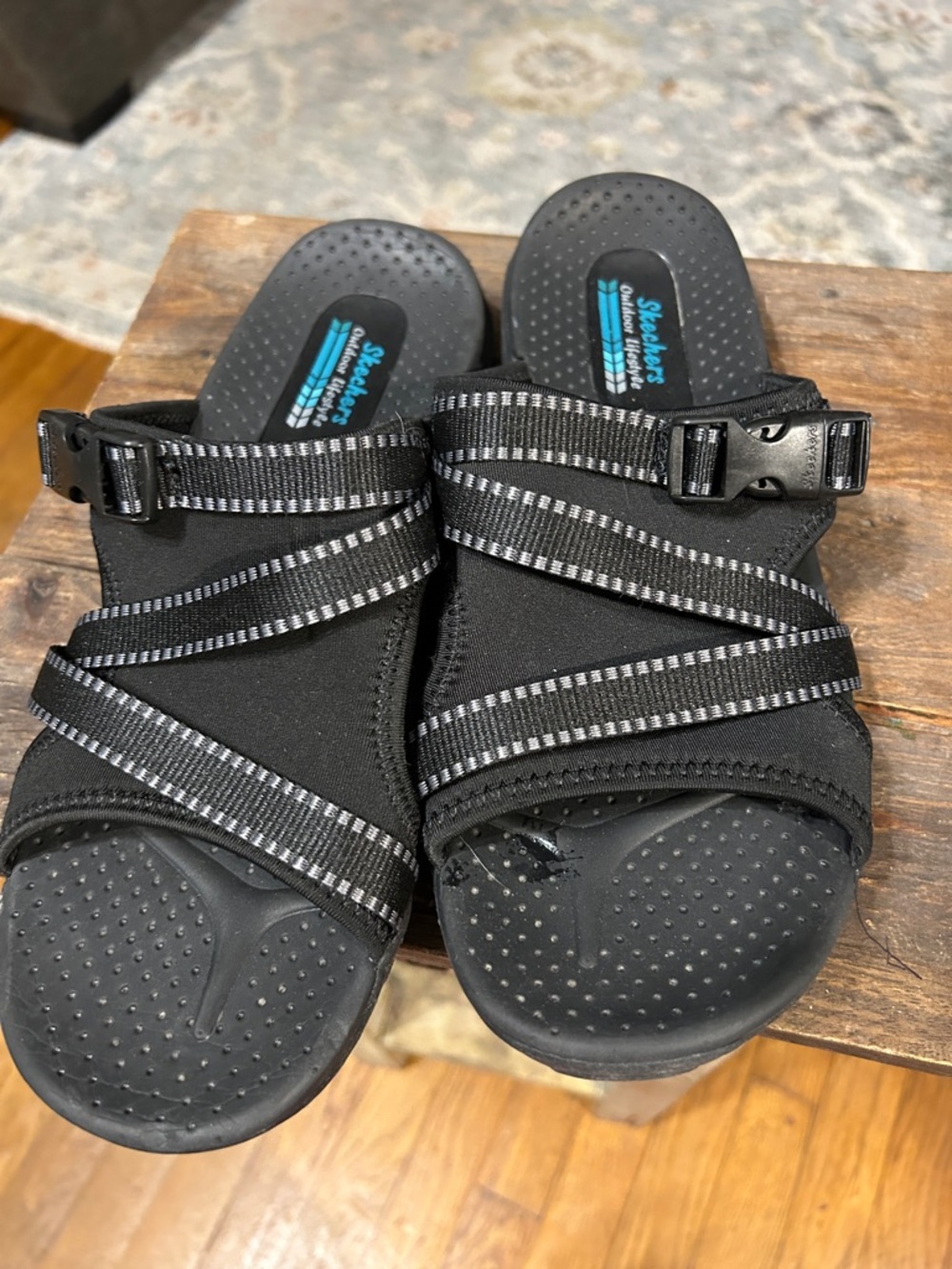 Skechers Black Strappy Comfort Slide Sandals - Picture 3 of 4